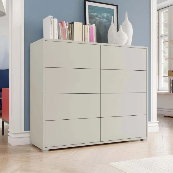 Cassettiera 120x93h cm 8 cassetti moderna beige cashmere Eindhoven