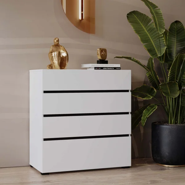 Cassettiera 80x85h cm 4 cassetti bianco opaco Lolla