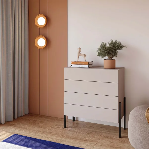 Cassettiera 84x90h cm 4 cassetti beige cashmere Simple