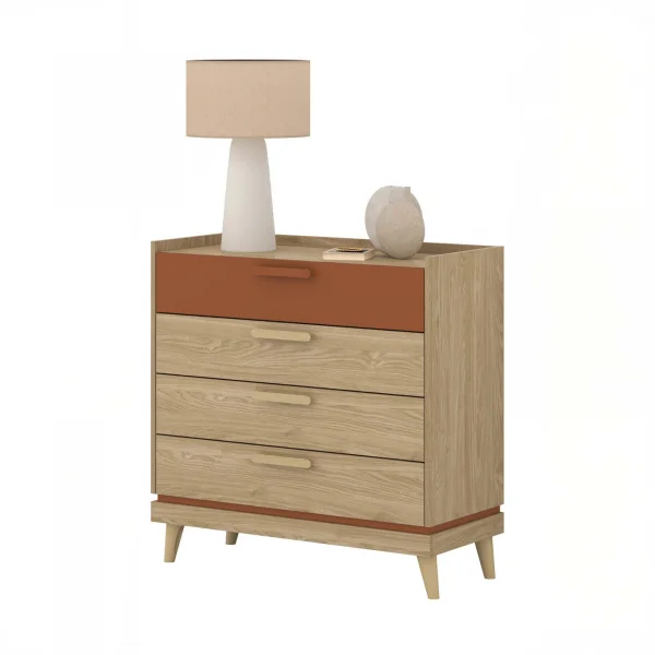 Cassettiera 90x90h cm 4 cassetti rovere rosso mattone Yu