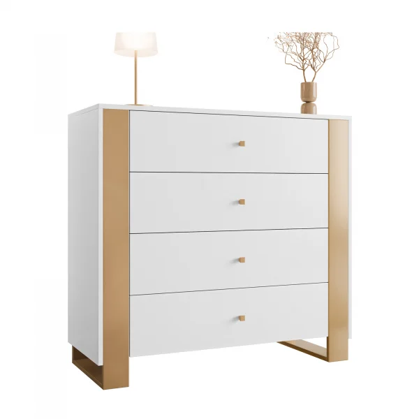 Cassettiera moderna 100x94h cm 4 cassetti bianco oro Reflex