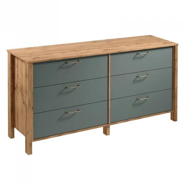 Cassettiera moderna 171x81h cm 6 cassetti rovere verde Leave