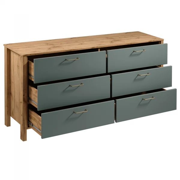 Cassettiera moderna 171x81h cm 6 cassetti rovere verde Leave