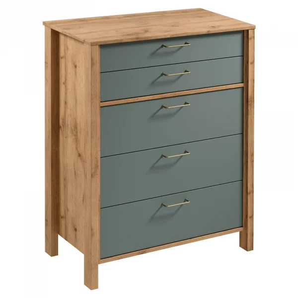 Cassettiera moderna 90x109h cm 5 cassetti rovere verde Leave