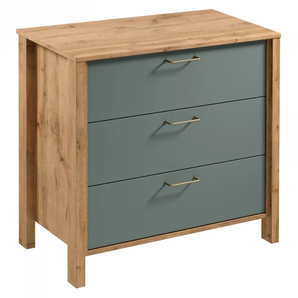 Cassettiera moderna 90x81h cm 3 cassetti rovere verde Leave