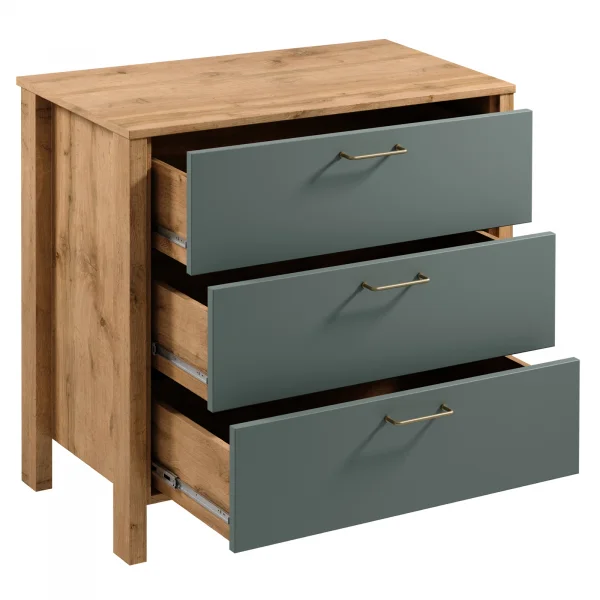 Cassettiera moderna 90x81h cm 3 cassetti rovere verde Leave