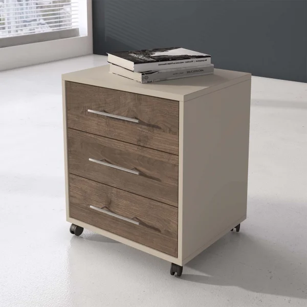 Cassettiera ufficio 43x57cm 3 cassetti beige cashmere noce Woody