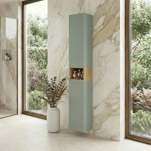 Colonna bagno sospesa 30x180h cm 2 ante verde salvia rovere Speranza