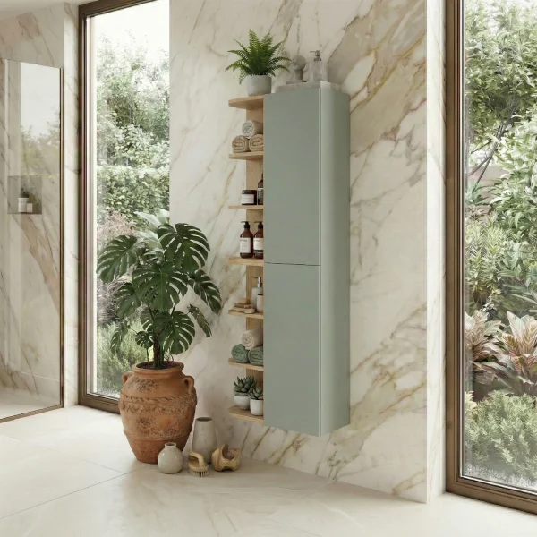 Colonna bagno sospesa 45x160h cm 2 ante verde salvia rovere Speranza