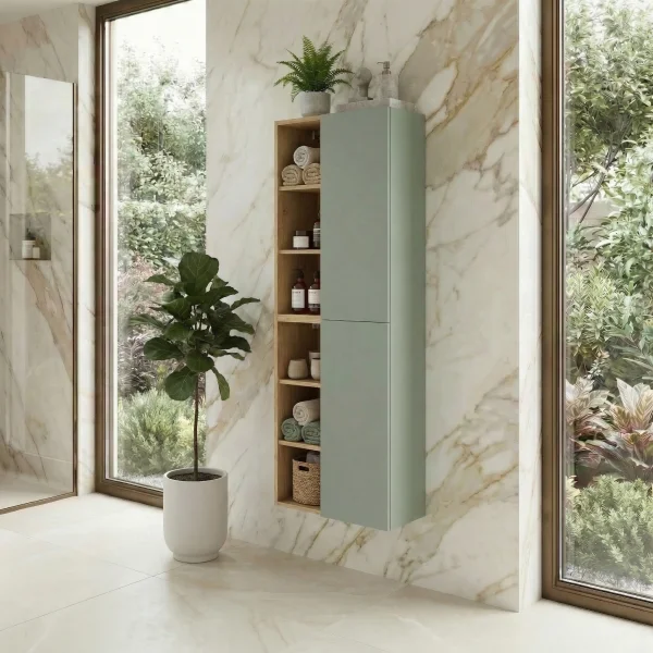 Colonna bagno sospesa 50x160h cm 2 ante verde salvia rovere Speranza
