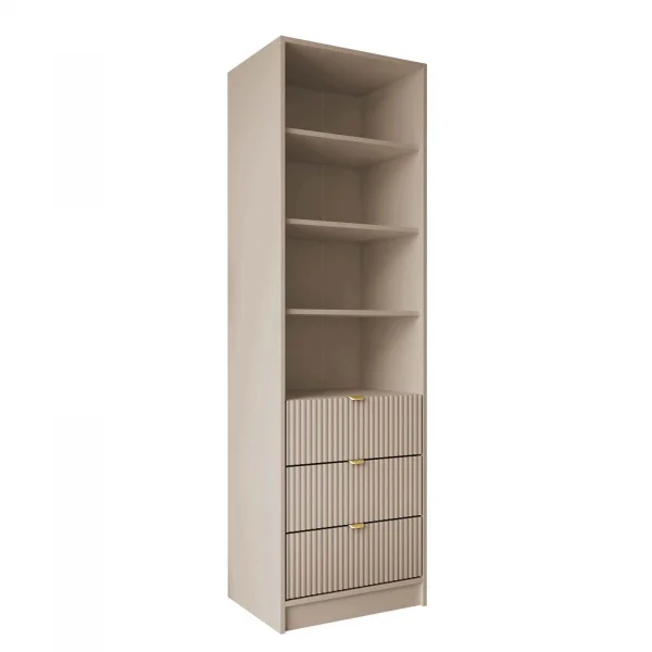 Colonna libreria 60x180h cm 3 cassetti design cannettato beige cashmere Athena