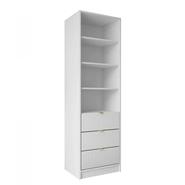 Colonna libreria 60x180h cm 3 cassetti design cannettato bianco Athena