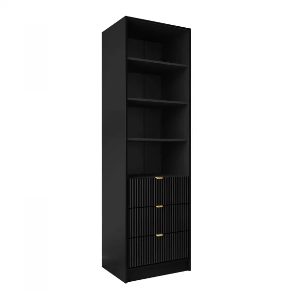 Colonna libreria 60x180h cm 3 cassetti design cannettato nero Athena