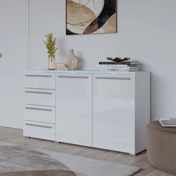 Comò 135x81h cm 2 ante 4 cassetti bianco lucido Frisk