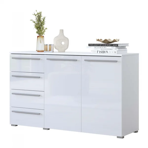 Comò 135x81h cm 2 ante 4 cassetti bianco lucido Frisk