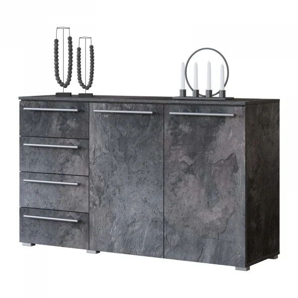 Comò 135x81h cm 2 ante 4 cassetti ossido effetto pietra Frisk