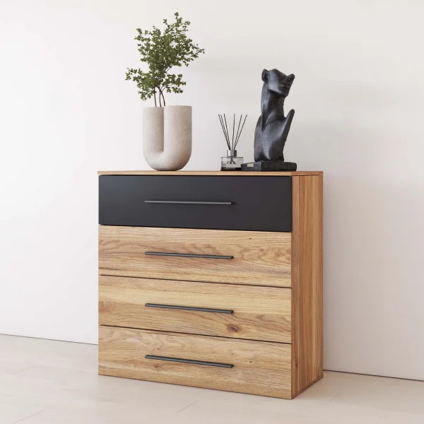 Comò 91x92h cm 4 cassetti moderno rovere nero Yve