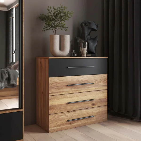 Comò 91x92h cm 4 cassetti moderno rovere nero Yve