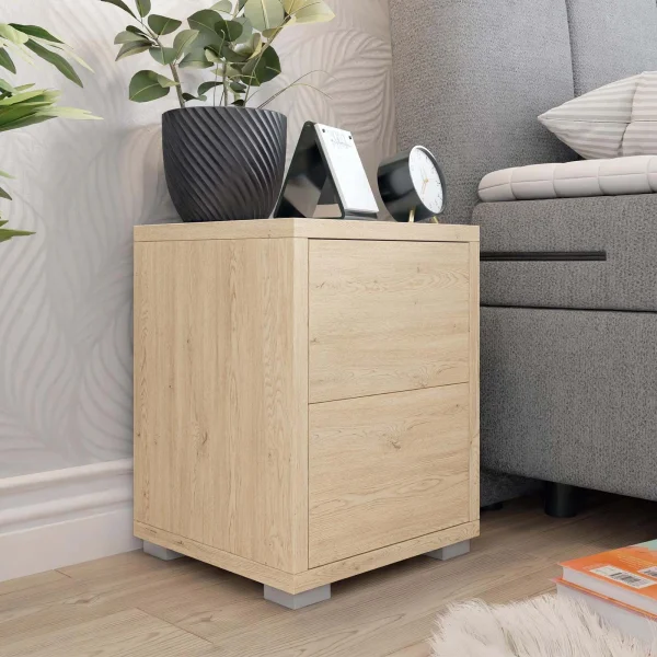 Comodino 30x38h cm 2 cassetti moderno rovere Eindhoven