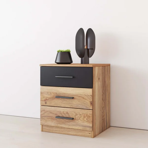 Comodino 46x56h cm 3 cassetti rovere nero Yve