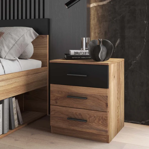 Comodino 46x56h cm 3 cassetti rovere nero Yve