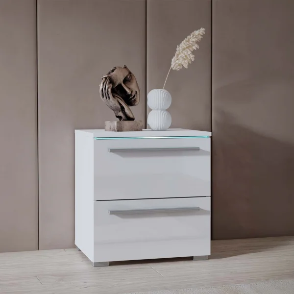 Comodino 47x50h cm 2 cassetti bianco lucido Frisk