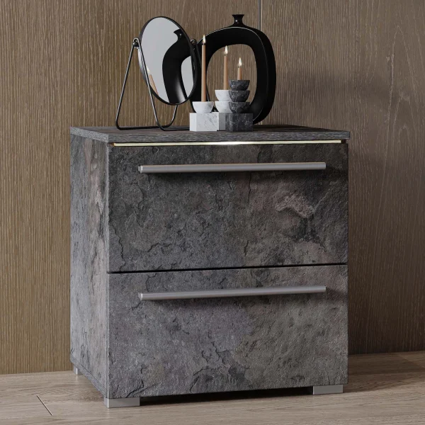 Comodino 47x50h cm 2 cassetti ossido effetto pietra Frisk
