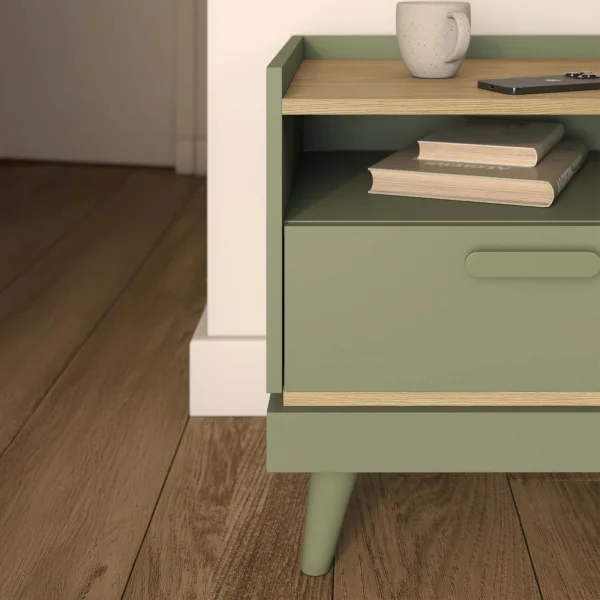 Comodino 50x51h cm 1 cassetto 1 ripiano verde salvia Yu
