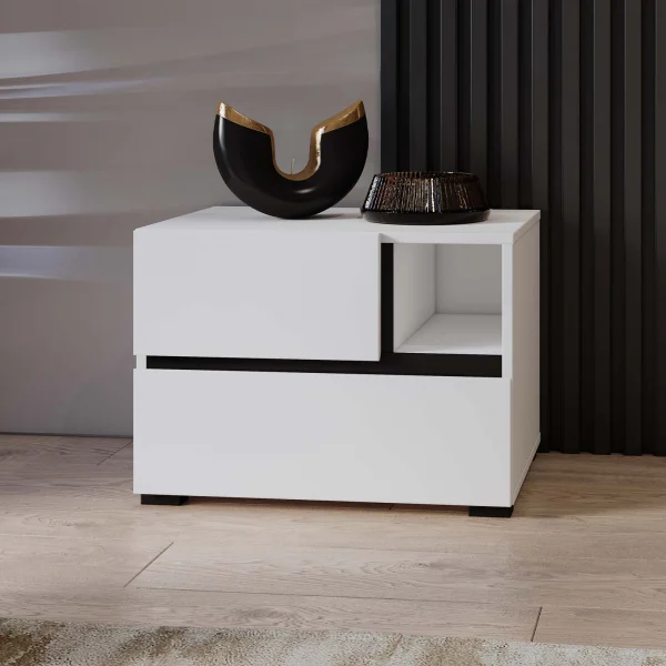 Comodino 55x40h cm con cassetti reversibile bianco opaco Lolla