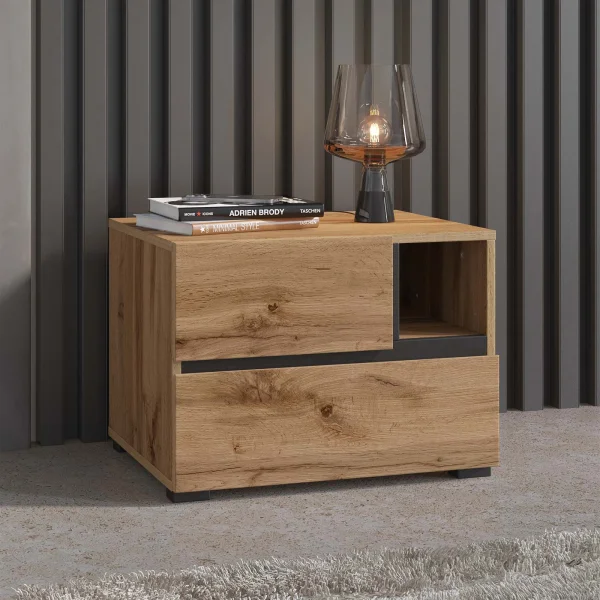 Comodino 55x40h cm con cassetti reversibile rovere Lolla