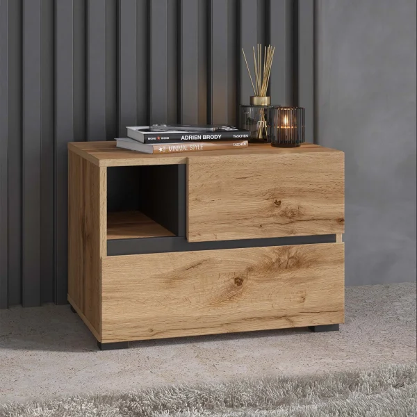 Comodino 55x40h cm con cassetti reversibile rovere Lolla