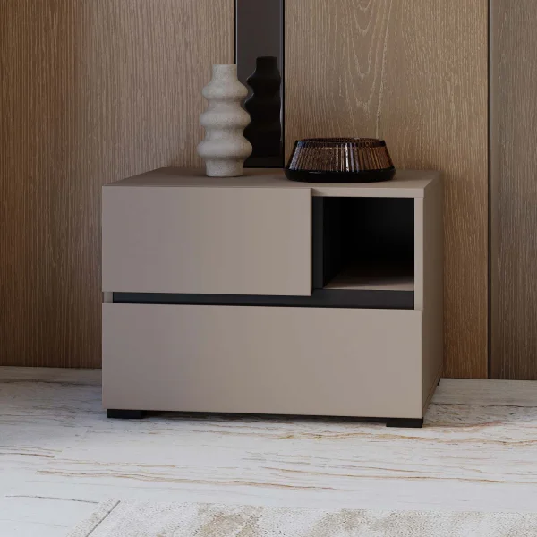 Comodino 55x40h cm con cassetti reversibile tortora Lolla