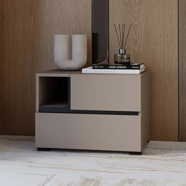 Comodino 55x40h cm con cassetti reversibile tortora Lolla