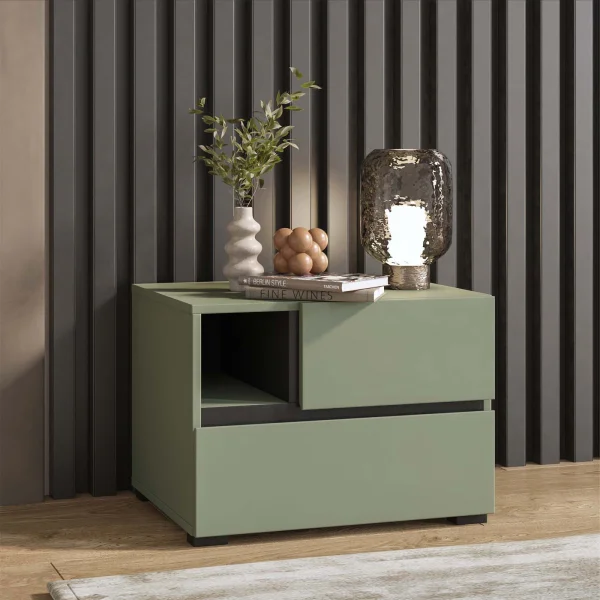 Comodino 55x40h cm con cassetti reversibile verde Lolla