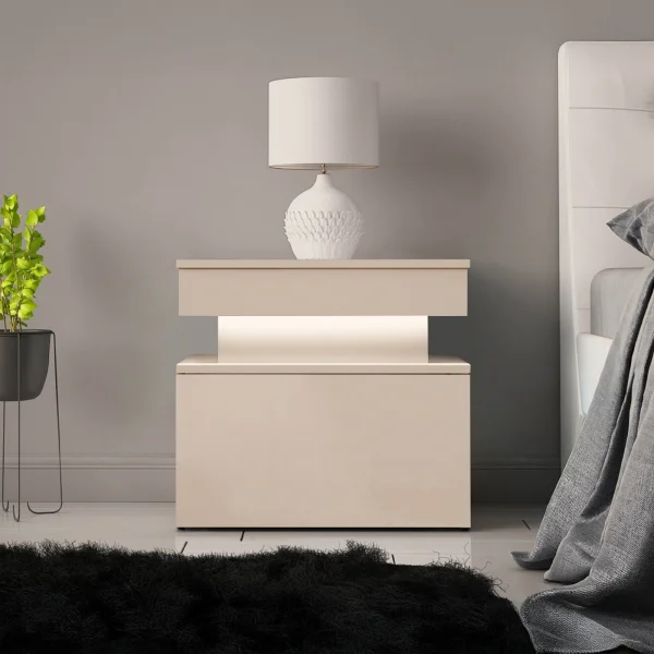 Comodino 55x51h cm 1 cassetto con LED beige cashmere Lumus