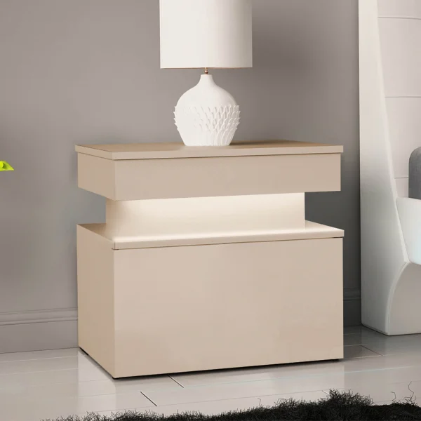 Comodino 55x51h cm 1 cassetto con LED beige cashmere Lumus