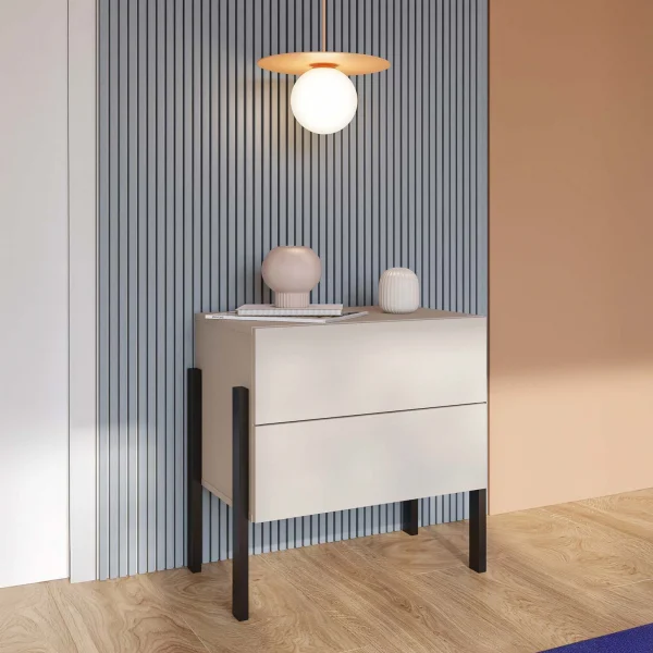 Comodino 59x59h cm 2 cassetti beige cashmere Simple