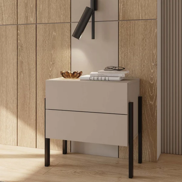 Comodino 59x59h cm 2 cassetti beige cashmere Simple