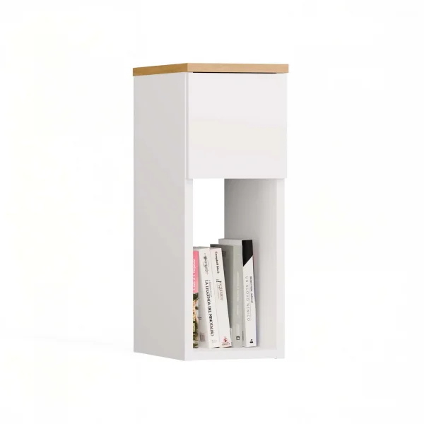 Comodino alto 20x55h cm 1 cassetto 1 vano a giorno bianco rovere Giacarta