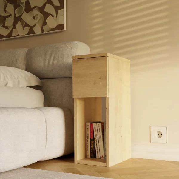 Comodino alto 20x55h cm 1 cassetto 1 vano a giorno rovere Giacarta