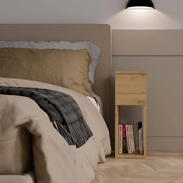 Comodino alto 20x55h cm 1 cassetto 1 vano a giorno rovere Giacarta