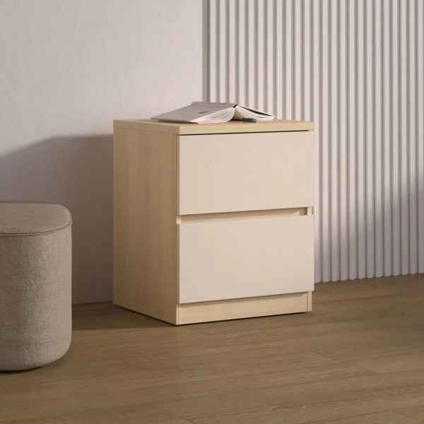 Comodino moderno 45x56h cm 2 cassetti beige cashmere rovere Elvira