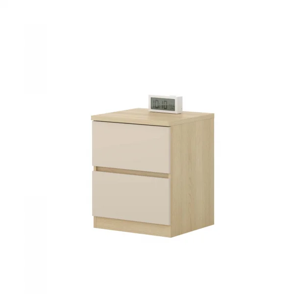 Comodino moderno 45x56h cm 2 cassetti beige cashmere rovere Elvira