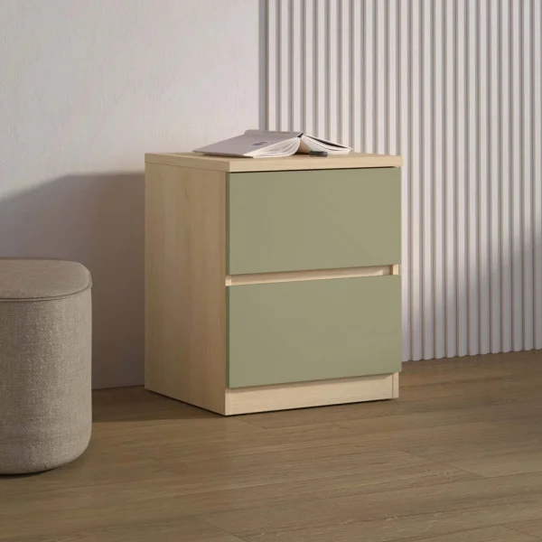 Comodino moderno 45x56h cm 2 cassetti verde salvia rovere Elvira
