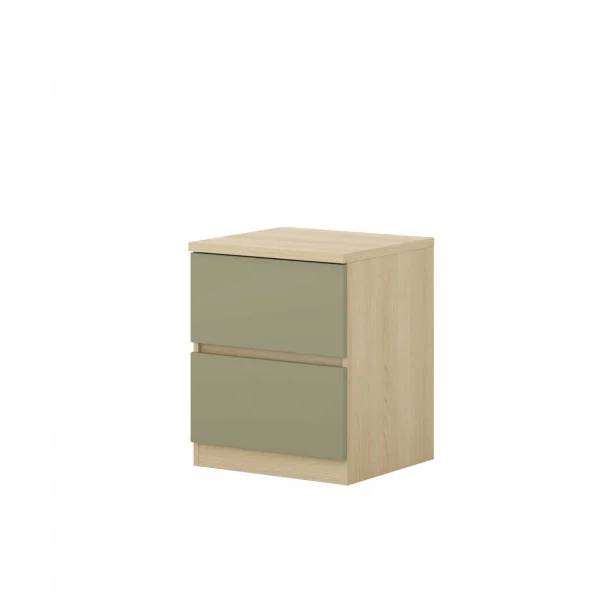 Comodino moderno 45x56h cm 2 cassetti verde salvia rovere Elvira