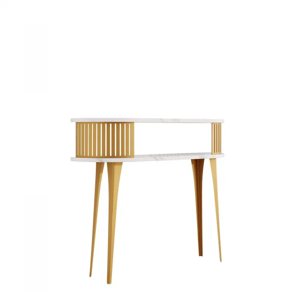 Consolle ingresso 100x86h cm con ripiano effetto marmo bianco dorato Valeris