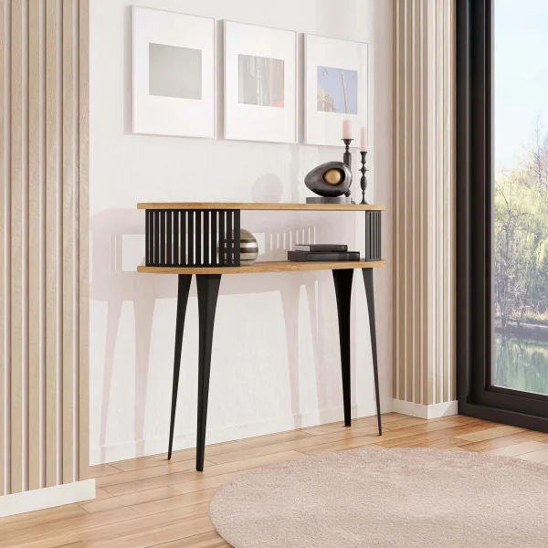 Consolle ingresso 100x86h cm con ripiano rovere nero Valeris