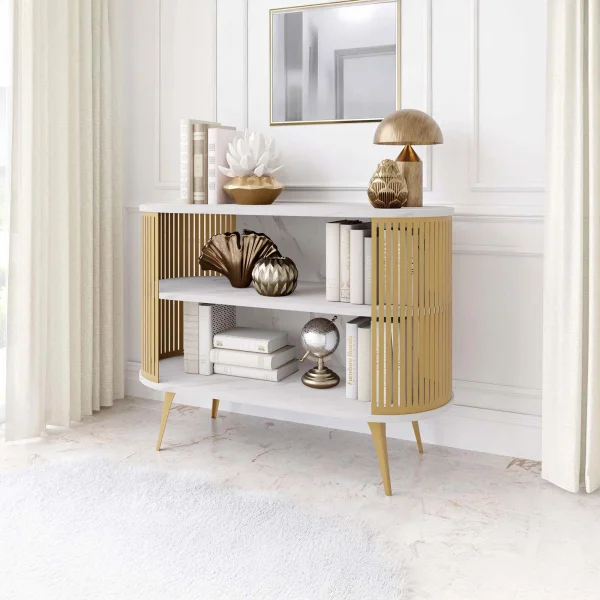 Credenza 120x90h cm con ripiani effetto marmo dorato Valeris