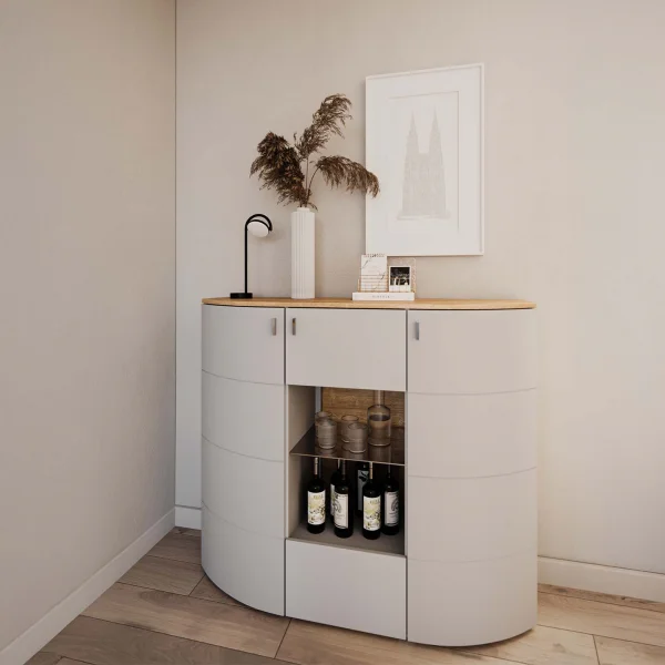 Credenza 136x119h cm 3 ante moderna grigio chiaro rovere Lea