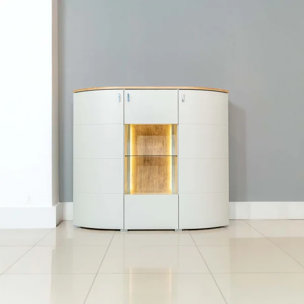 Credenza 136x119h cm 3 ante moderna grigio chiaro rovere Lea